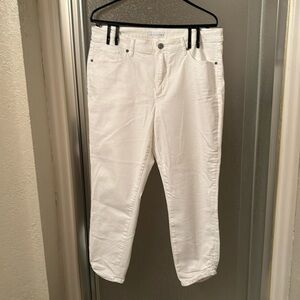 Loft Curvy Skinny Ruched Hem White Jeans Sz. 14